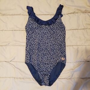 Roxy Girls Navy Blue/ White Polka Dot Swimsuit with Ruffle 10/12